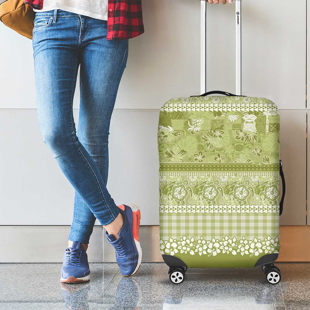 Hawaiian Hibiscus Honu Luggage Cover Sage Green Mele Kalikimaka Palaka Spirit - Polynesian Pride