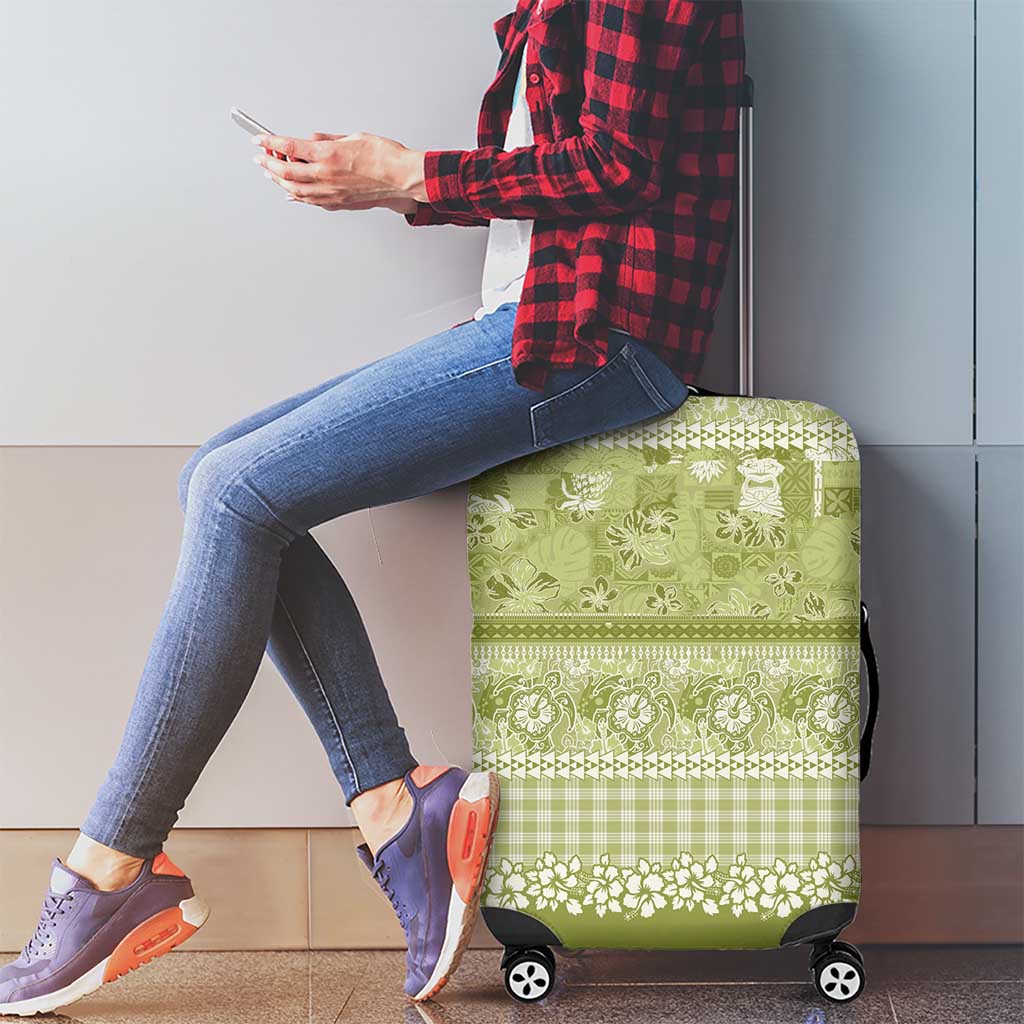 Hawaiian Hibiscus Honu Luggage Cover Sage Green Mele Kalikimaka Palaka Spirit - Polynesian Pride