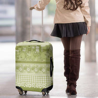 Hawaiian Hibiscus Honu Luggage Cover Sage Green Mele Kalikimaka Palaka Spirit - Polynesian Pride