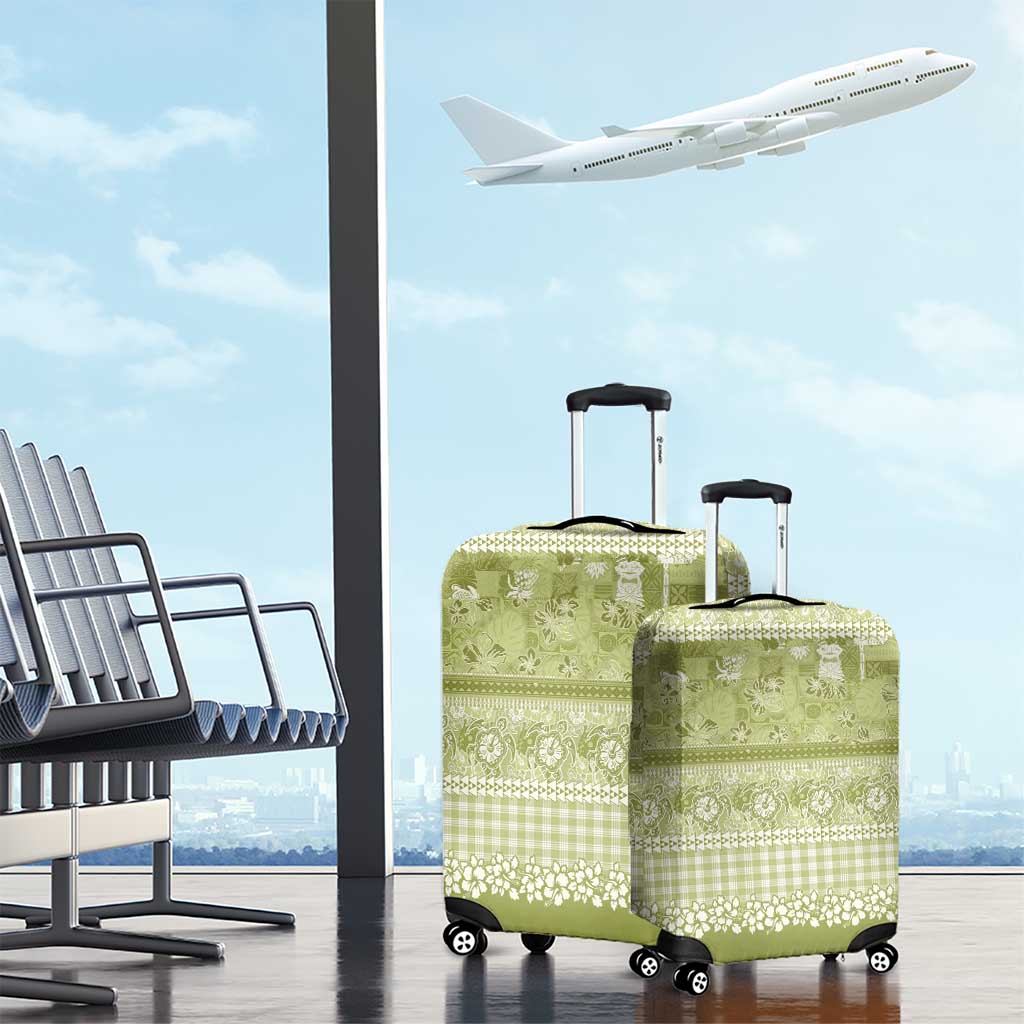 Hawaiian Hibiscus Honu Luggage Cover Sage Green Mele Kalikimaka Palaka Spirit - Polynesian Pride