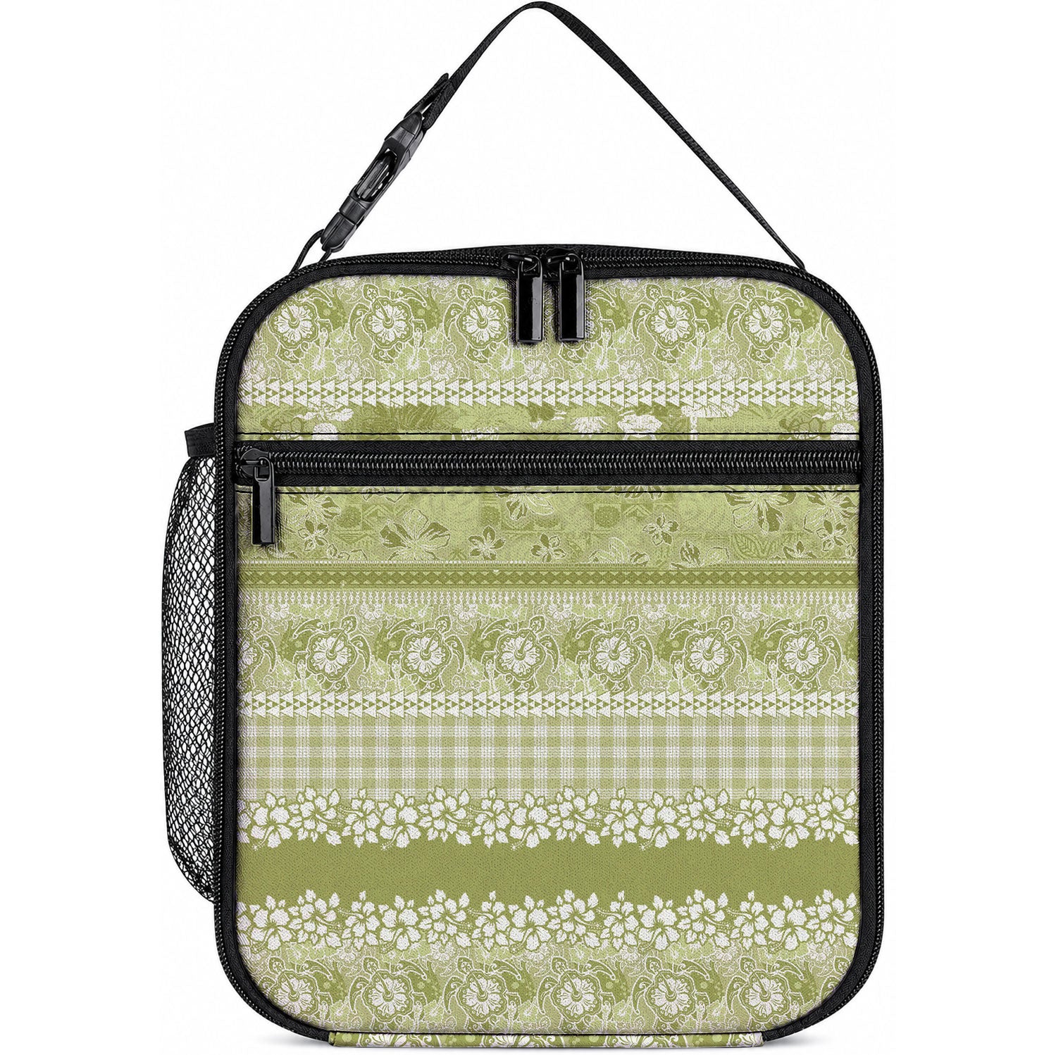Hawaiian Hibiscus Honu Lunch Bag Sage Green Mele Kalikimaka Palaka Spirit LT9 10.2 × 8.3 × 4.3 inch Sage Green - Polynesian Pride