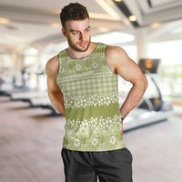 Hawaiian Hibiscus Honu Men Tank Top Sage Green Mele Kalikimaka Palaka Spirit - Polynesian Pride