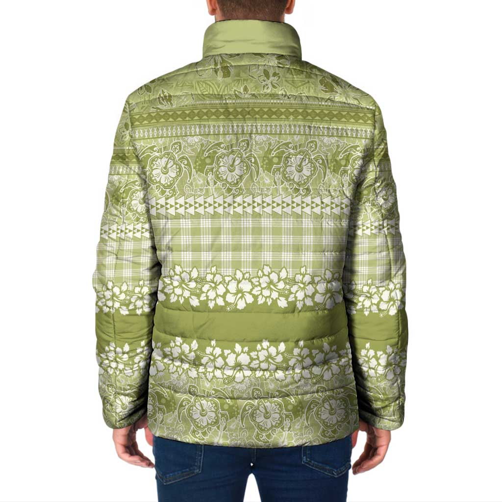 Hawaiian Hibiscus Honu Padded Jacket Sage Green Mele Kalikimaka Palaka Spirit LT9 - Polynesian Pride
