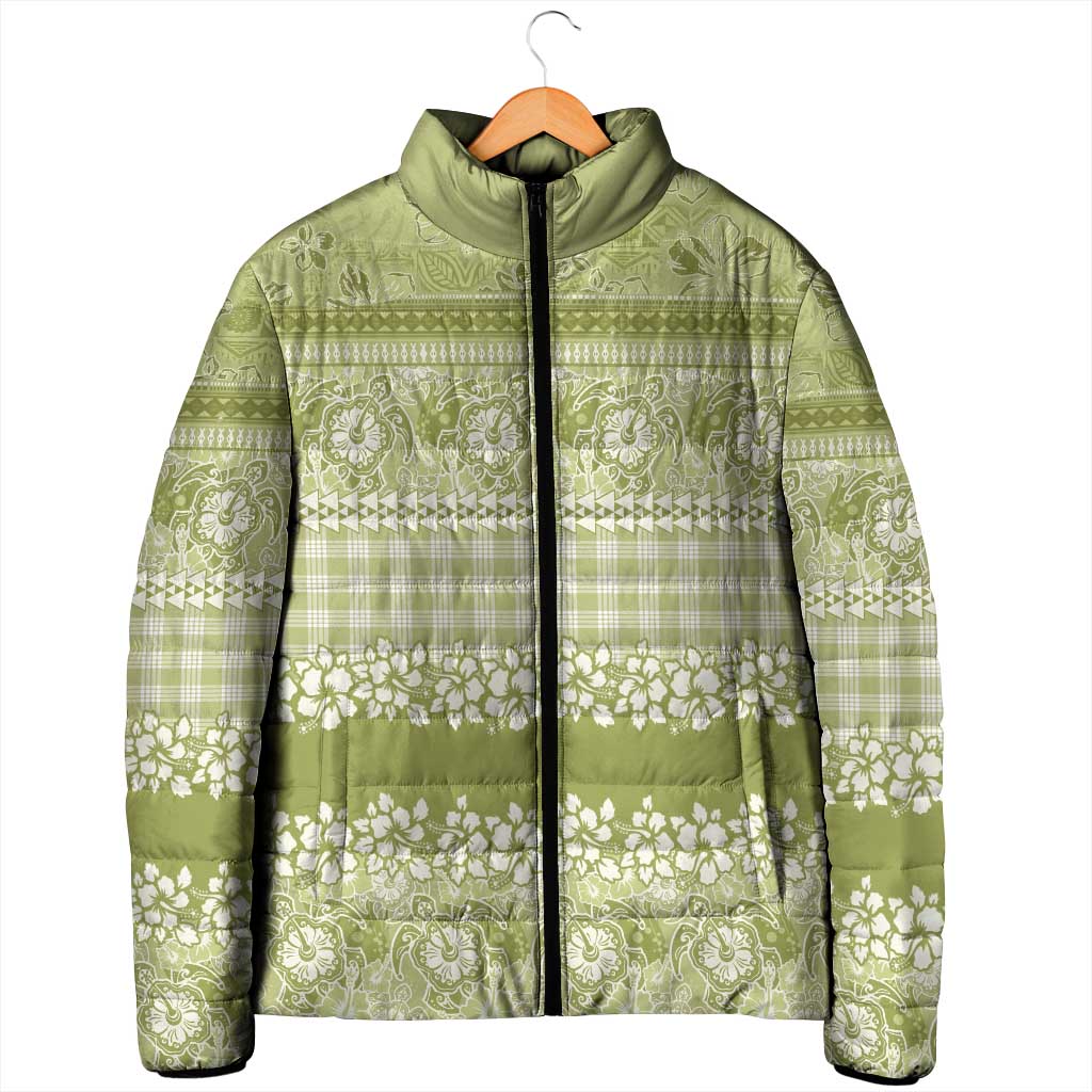 Hawaiian Hibiscus Honu Padded Jacket Sage Green Mele Kalikimaka Palaka Spirit LT9 - Polynesian Pride