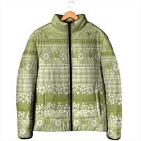 Hawaiian Hibiscus Honu Padded Jacket Sage Green Mele Kalikimaka Palaka Spirit LT9 - Polynesian Pride