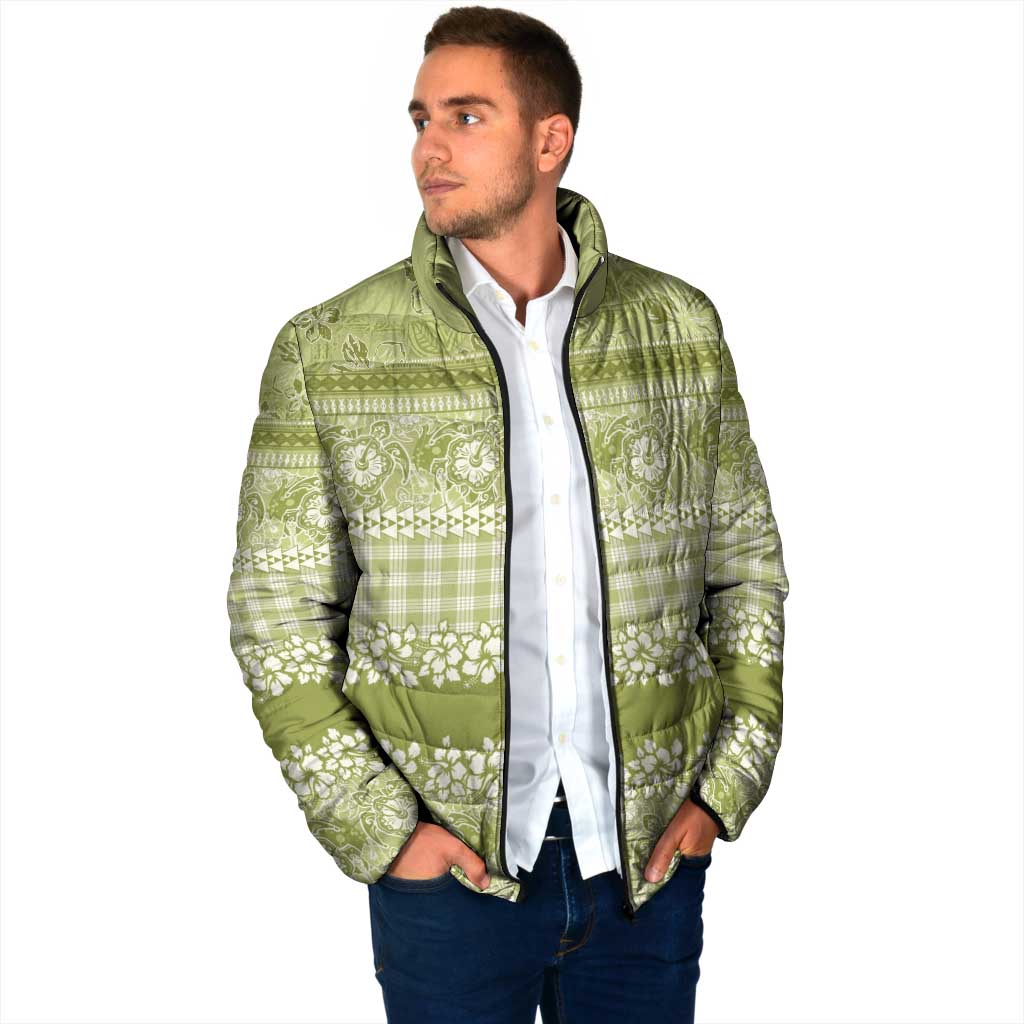 Hawaiian Hibiscus Honu Padded Jacket Sage Green Mele Kalikimaka Palaka Spirit LT9 - Polynesian Pride