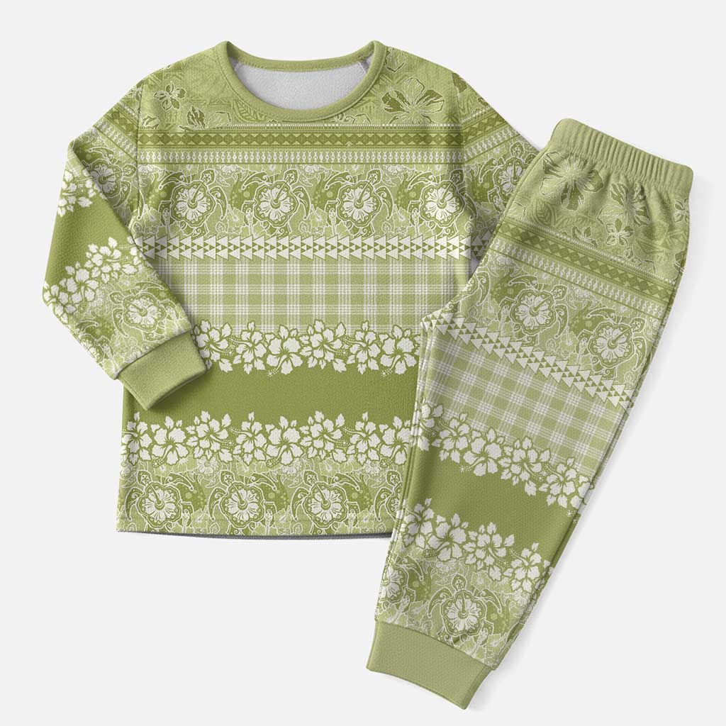 Hawaiian Hibiscus Honu Christmas Pajama Set Sage Green Mele Kalikimaka Palaka Spirit - Polynesian Pride