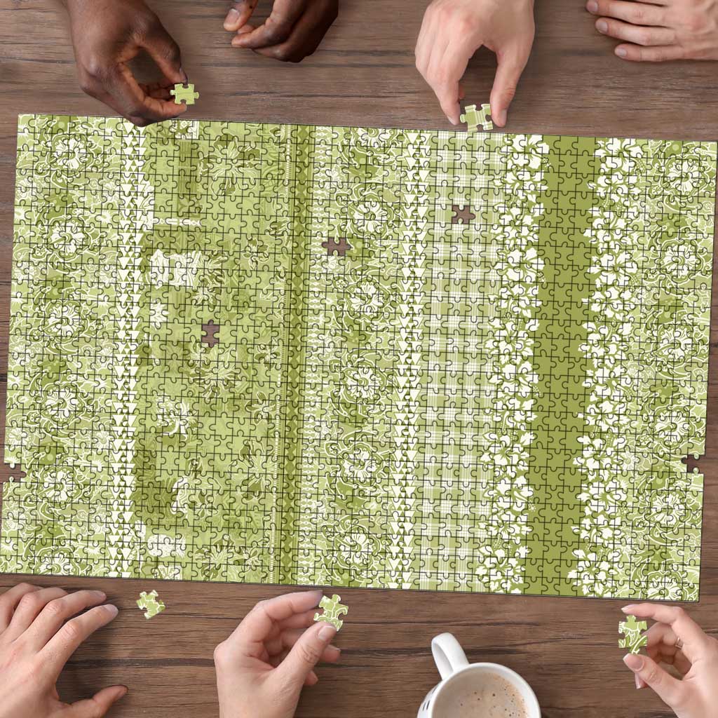Hawaiian Hibiscus Honu Puzzle Sage Green Mele Kalikimaka Palaka Spirit - Polynesian Pride