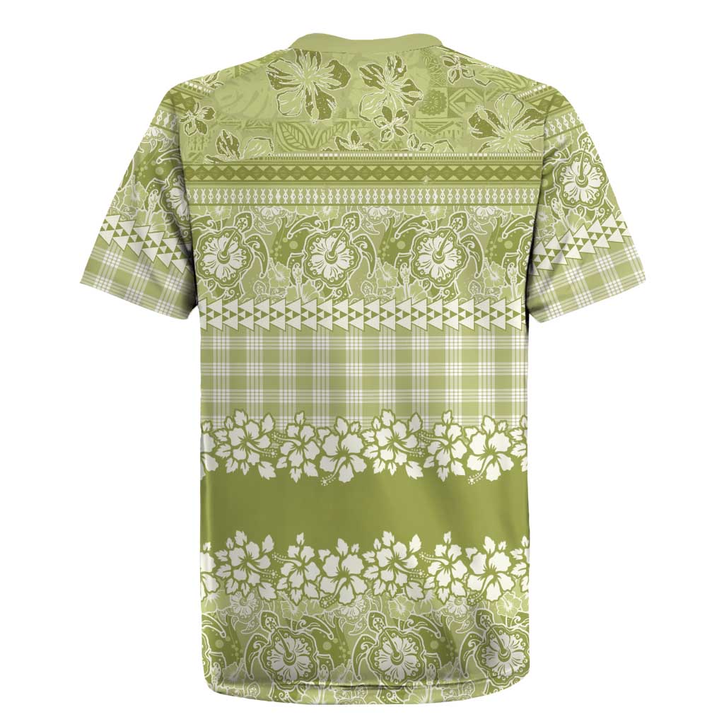 Hawaiian Hibiscus Honu Rugby Jersey Sage Green Mele Kalikimaka Palaka Spirit - Polynesian Pride