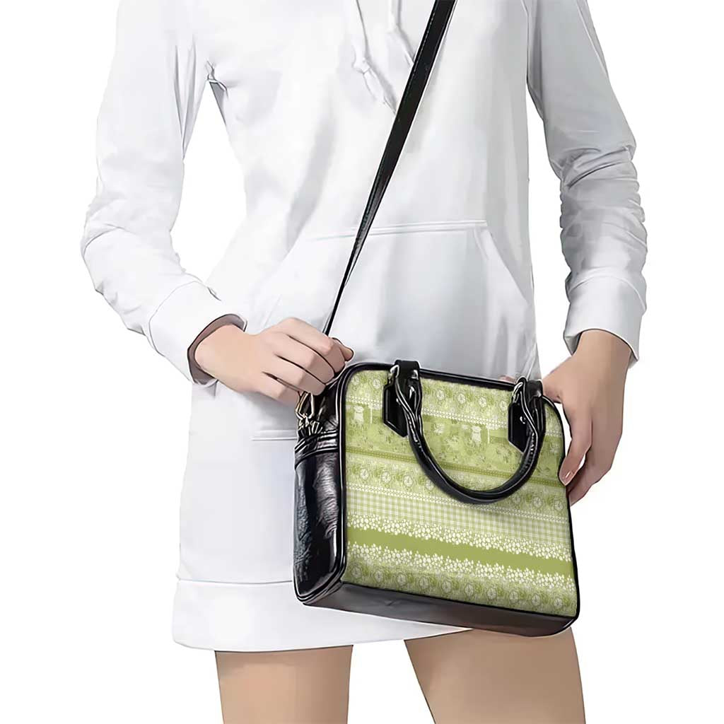 Hawaiian Hibiscus Honu Shoulder Handbag Sage Green Mele Kalikimaka Palaka Spirit - Polynesian Pride