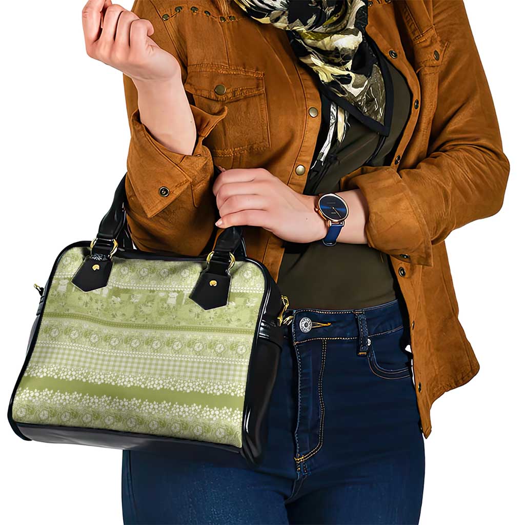 Hawaiian Hibiscus Honu Shoulder Handbag Sage Green Mele Kalikimaka Palaka Spirit - Polynesian Pride