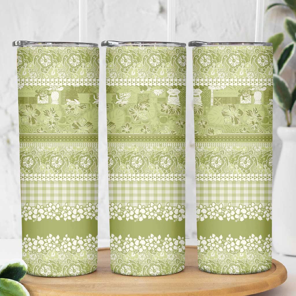 Hawaiian Hibiscus Honu Skinny Tumbler Sage Green Mele Kalikimaka Palaka Spirit LT9 - Polynesian Pride