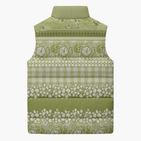 Hawaiian Hibiscus Honu Sleeveless Puffer Jacket Sage Green Mele Kalikimaka Palaka Spirit - Polynesian Pride