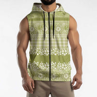 Hawaiian Hibiscus Honu Sleeveless Zip Hoodie Sage Green Mele Kalikimaka Palaka Spirit - Polynesian Pride