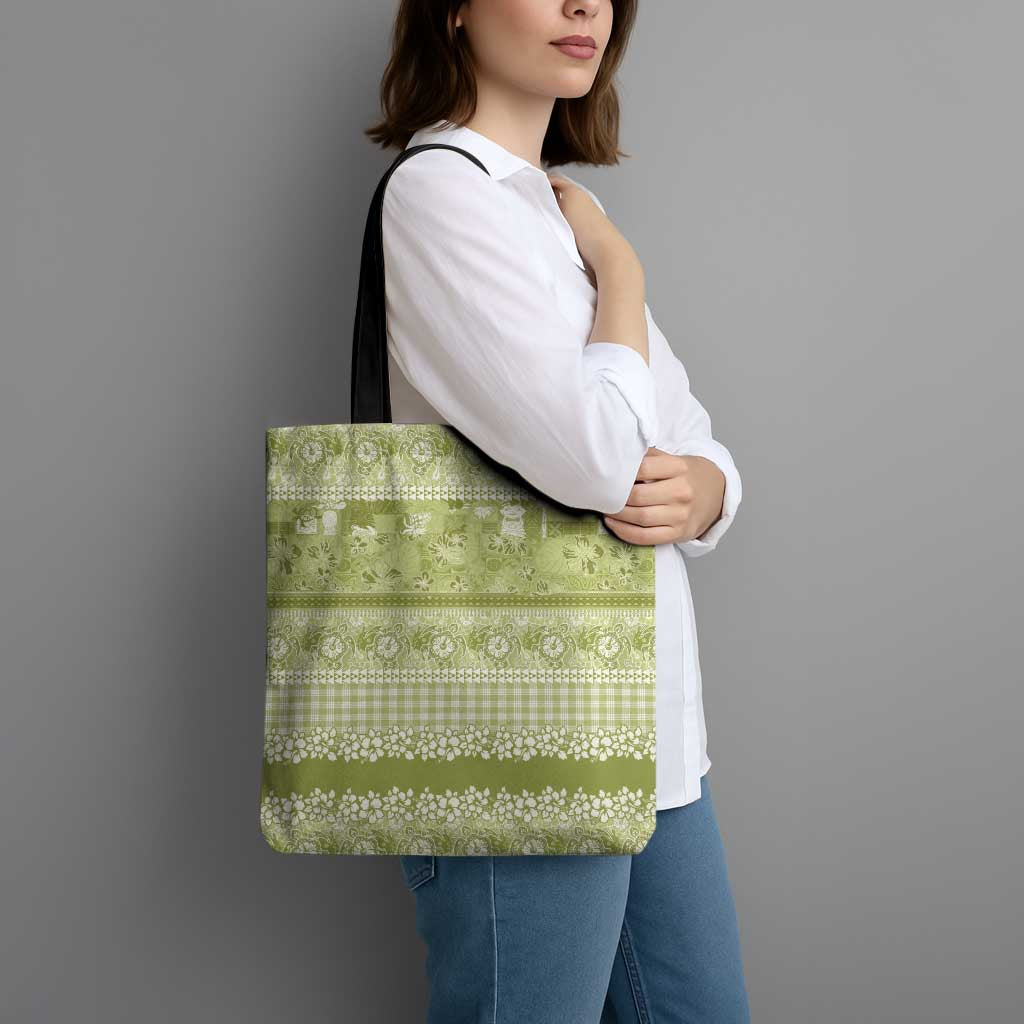 Hawaiian Hibiscus Honu Tote Bag Sage Green Mele Kalikimaka Palaka Spirit - Polynesian Pride
