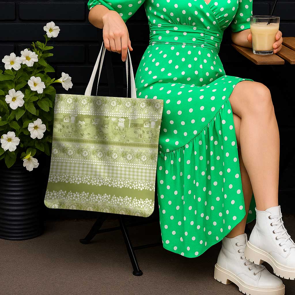 Hawaiian Hibiscus Honu Tote Bag Sage Green Mele Kalikimaka Palaka Spirit - Polynesian Pride