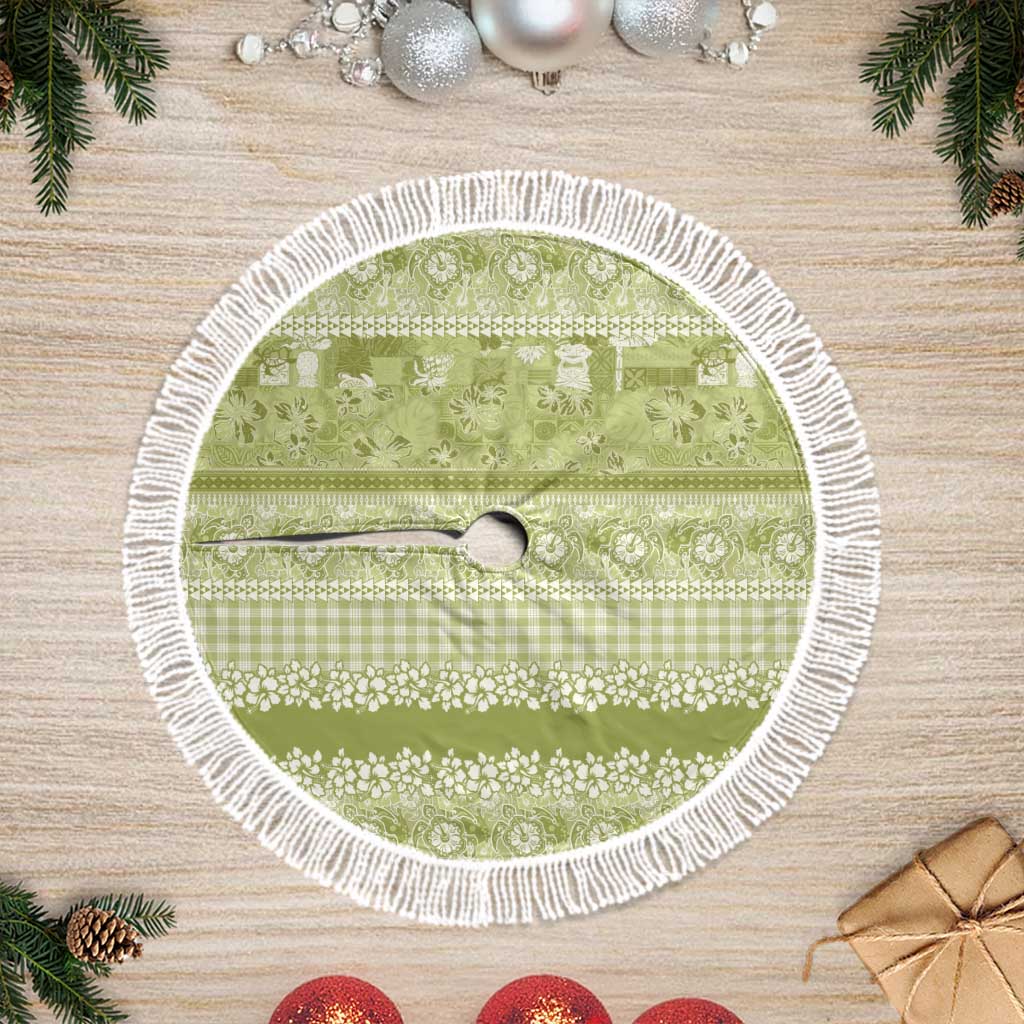 Hawaiian Hibiscus Honu Tree Skirt Sage Green Mele Kalikimaka Palaka Spirit - Polynesian Pride