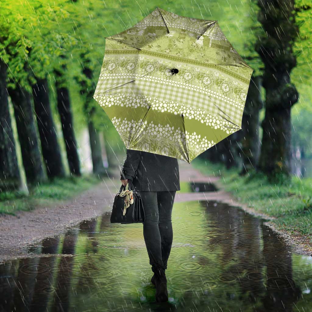 Hawaiian Hibiscus Honu Umbrella Sage Green Mele Kalikimaka Palaka Spirit - Polynesian Pride
