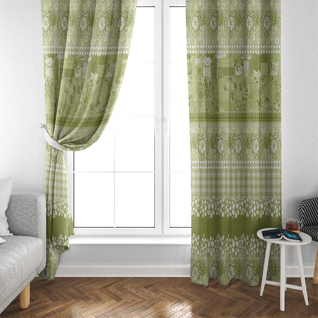Hawaiian Hibiscus Honu Window Curtain Sage Green Mele Kalikimaka Palaka Spirit - Polynesian Pride