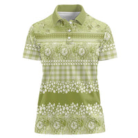 Hawaiian Hibiscus Honu Women Polo Shirt Sage Green Mele Kalikimaka Palaka Spirit LT9 Female Sage Green - Polynesian Pride