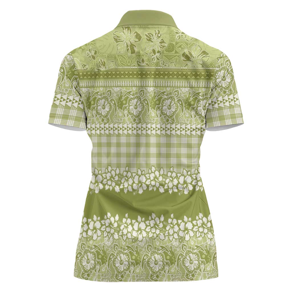 Hawaiian Hibiscus Honu Women Polo Shirt Sage Green Mele Kalikimaka Palaka Spirit LT9 - Polynesian Pride