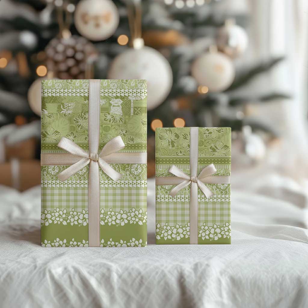 Hawaiian Hibiscus Honu Wrapping Paper Sage Green Mele Kalikimaka Palaka Spirit - Polynesian Pride