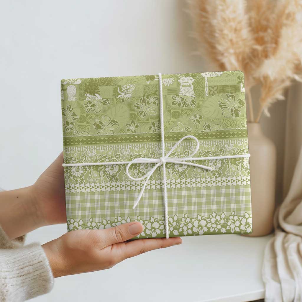 Hawaiian Hibiscus Honu Wrapping Paper Sage Green Mele Kalikimaka Palaka Spirit - Polynesian Pride