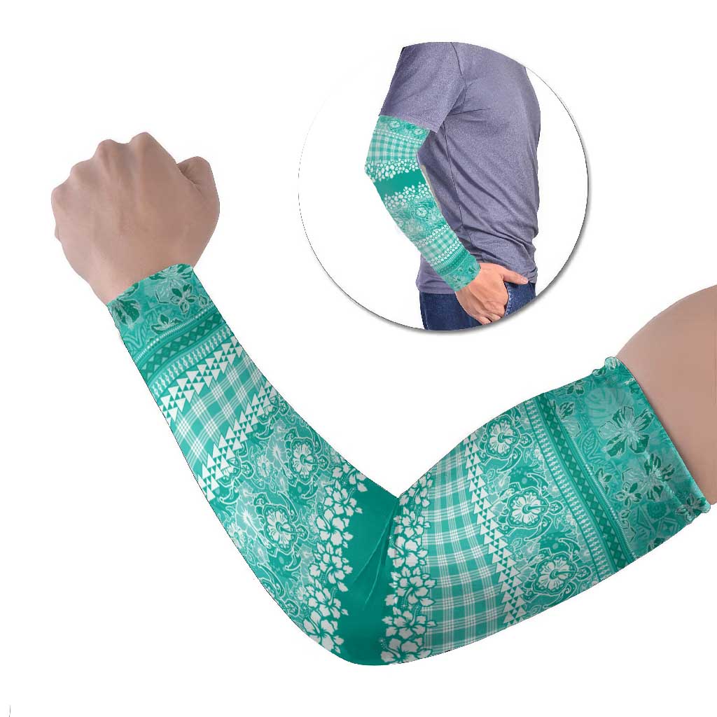 Hawaiian Hibiscus Honu Arm Sleeves Turquoise Mele Kalikimaka Palaka Spirit - Polynesian Pride