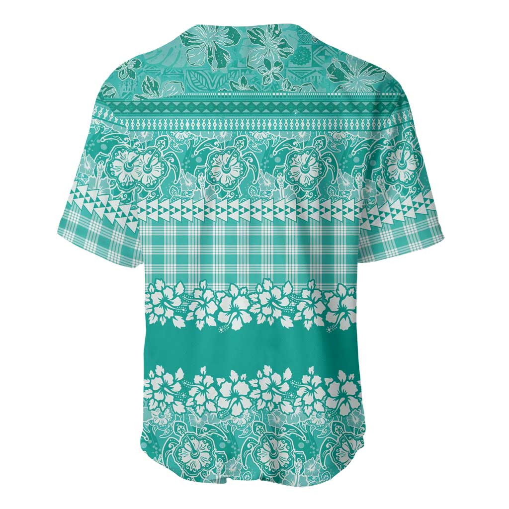 Hawaiian Hibiscus Honu Baseball Jersey Turquoise Mele Kalikimaka Palaka Spirit - Polynesian Pride