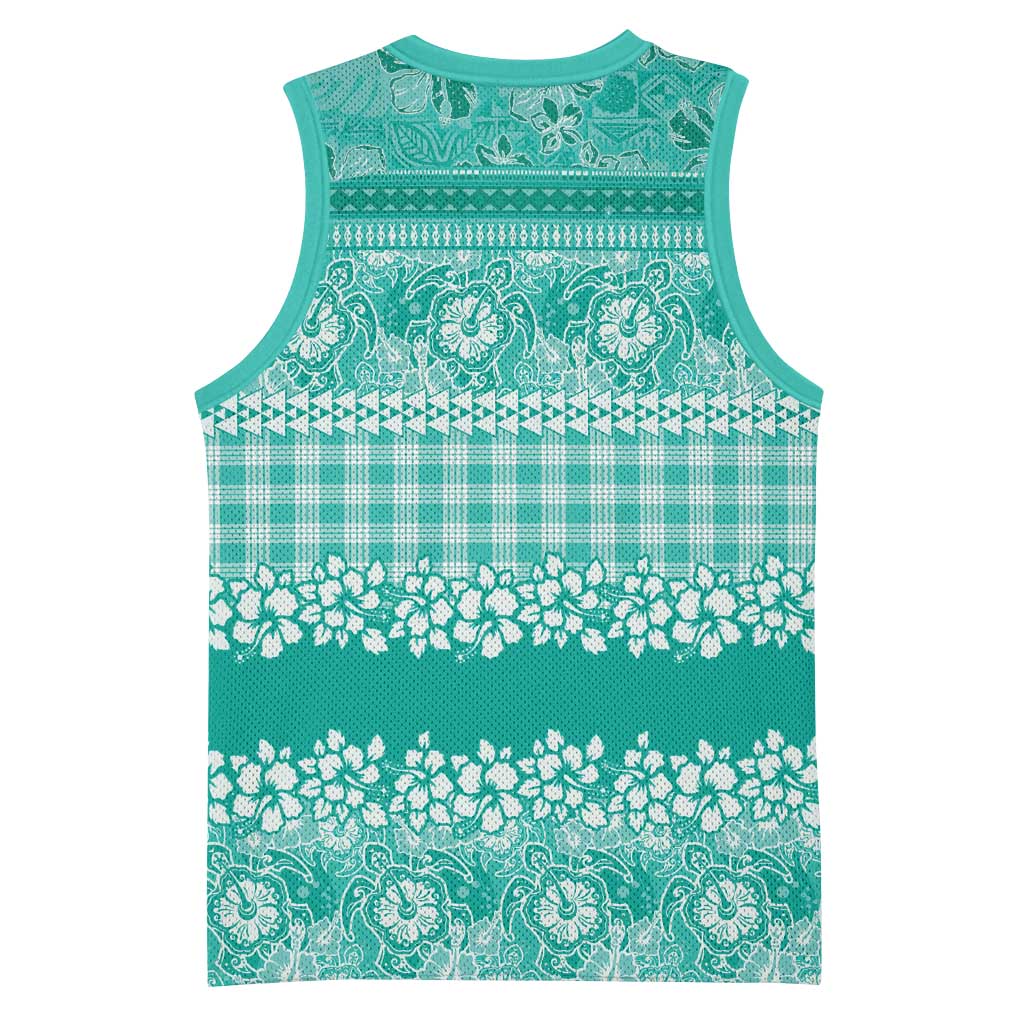 Hawaiian Hibiscus Honu Basketball Jersey Turquoise Mele Kalikimaka Palaka Spirit - Polynesian Pride