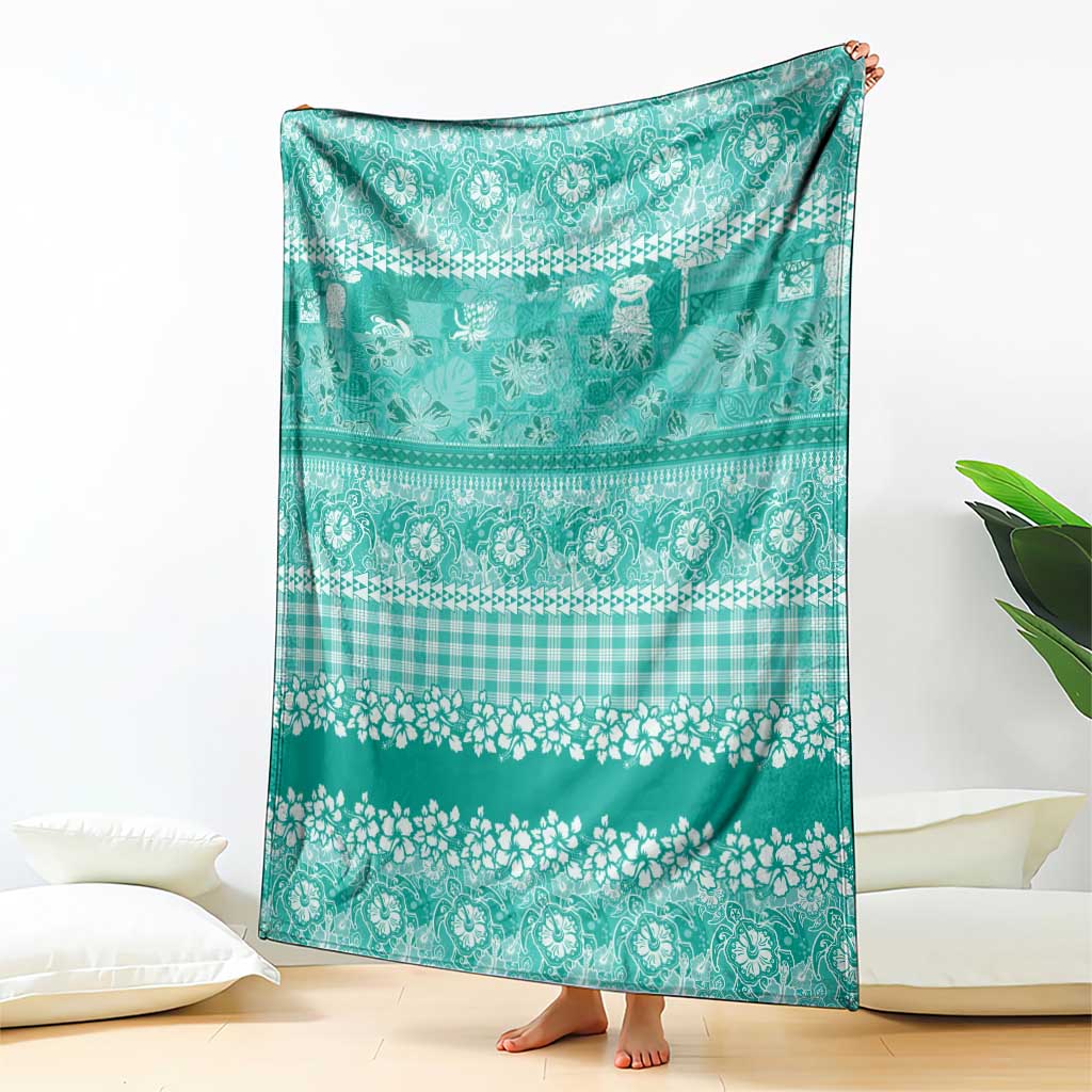 Hawaiian Hibiscus Honu Blanket Turquoise Mele Kalikimaka Palaka Spirit - Polynesian Pride