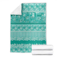 Hawaiian Hibiscus Honu Blanket Turquoise Mele Kalikimaka Palaka Spirit - Polynesian Pride