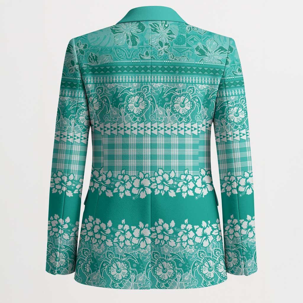Hawaiian Hibiscus Honu Blazer Turquoise Mele Kalikimaka Palaka Spirit - Polynesian Pride
