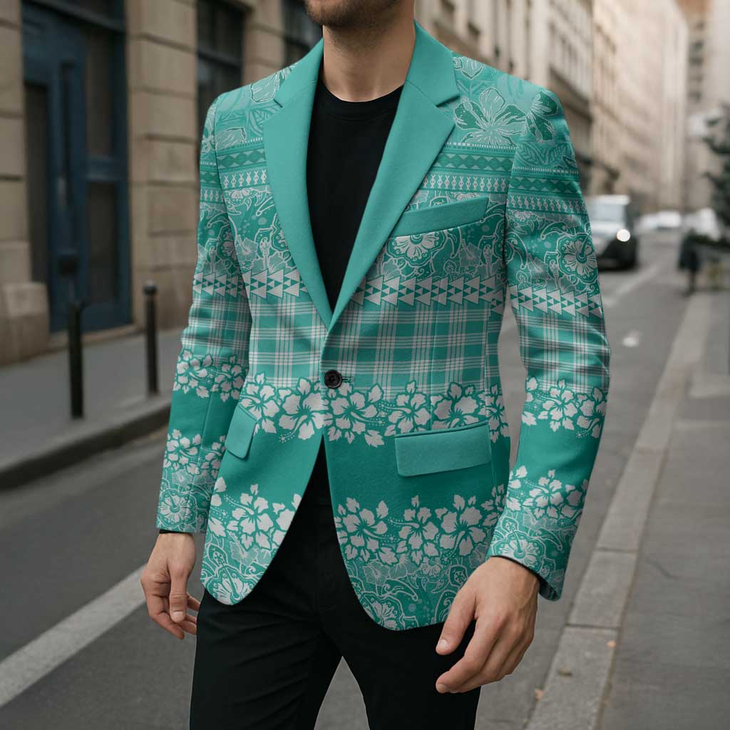 Hawaiian Hibiscus Honu Blazer Turquoise Mele Kalikimaka Palaka Spirit - Polynesian Pride
