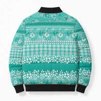 Hawaiian Hibiscus Honu Bomber Puffer Jacket Turquoise Mele Kalikimaka Palaka Spirit - Polynesian Pride