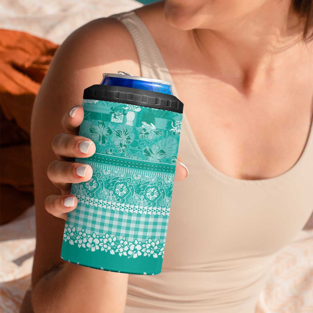 Hawaiian Hibiscus Honu 4 in 1 Can Cooler Tumbler Turquoise Mele Kalikimaka Palaka Spirit - Polynesian Pride