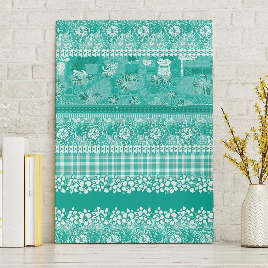 Hawaiian Hibiscus Honu Canvas Wall Art Turquoise Mele Kalikimaka Palaka Spirit - Polynesian Pride