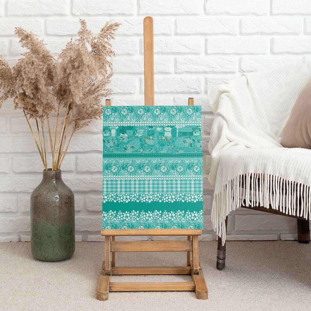 Hawaiian Hibiscus Honu Canvas Wall Art Turquoise Mele Kalikimaka Palaka Spirit - Polynesian Pride