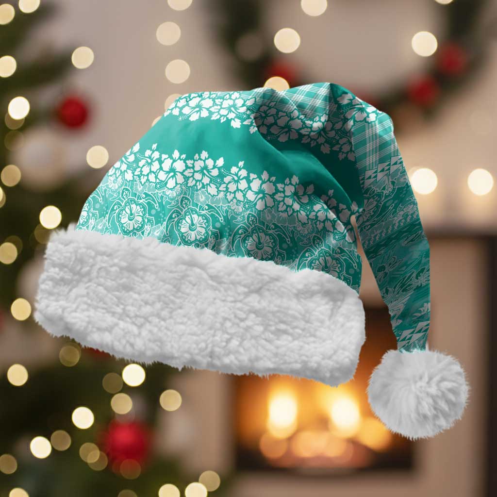Hawaiian Hibiscus Honu Christmas Santa Hat Turquoise Mele Kalikimaka Palaka Spirit - Polynesian Pride