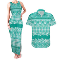 Hawaiian Hibiscus Honu Couples Matching Tank Maxi Dress and Hawaiian Shirt Turquoise Mele Kalikimaka Palaka Spirit LT9 Turquoise - Polynesian Pride