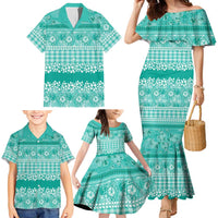 Hawaiian Hibiscus Honu Family Matching Mermaid Dress and Hawaiian Shirt Turquoise Mele Kalikimaka Palaka Spirit LT9 - Polynesian Pride