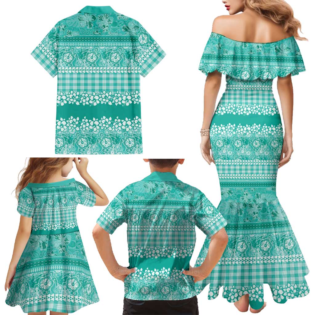 Hawaiian Hibiscus Honu Family Matching Mermaid Dress and Hawaiian Shirt Turquoise Mele Kalikimaka Palaka Spirit LT9 - Polynesian Pride