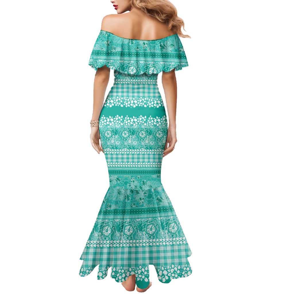 Hawaiian Hibiscus Honu Family Matching Mermaid Dress and Hawaiian Shirt Turquoise Mele Kalikimaka Palaka Spirit LT9 - Polynesian Pride