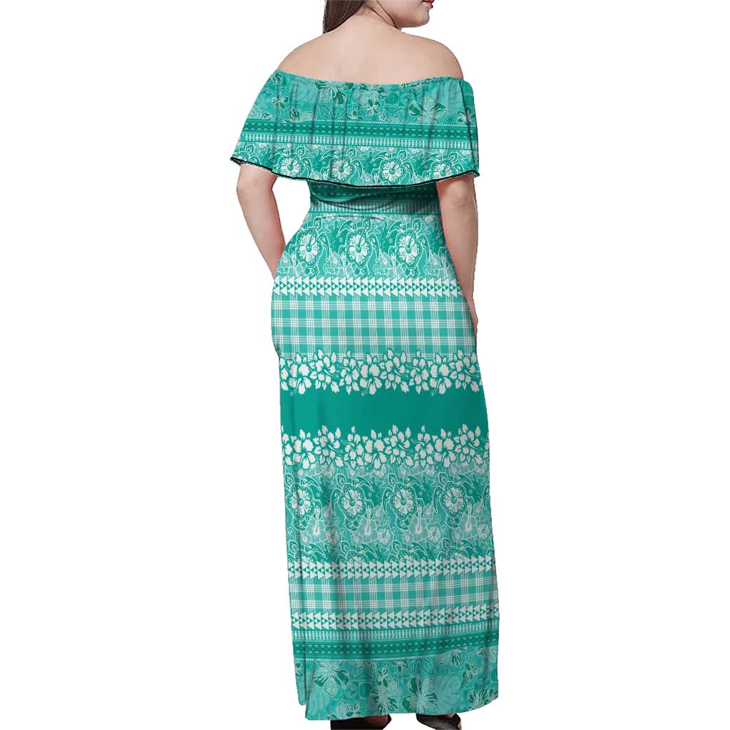 Hawaiian Hibiscus Honu Family Matching Off Shoulder Maxi Dress and Hawaiian Shirt Turquoise Mele Kalikimaka Palaka Spirit LT9 - Polynesian Pride