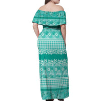 Hawaiian Hibiscus Honu Family Matching Off Shoulder Maxi Dress and Hawaiian Shirt Turquoise Mele Kalikimaka Palaka Spirit LT9 - Polynesian Pride