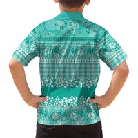 Hawaiian Hibiscus Honu Family Matching Off Shoulder Short Dress and Hawaiian Shirt Turquoise Mele Kalikimaka Palaka Spirit LT9 - Polynesian Pride