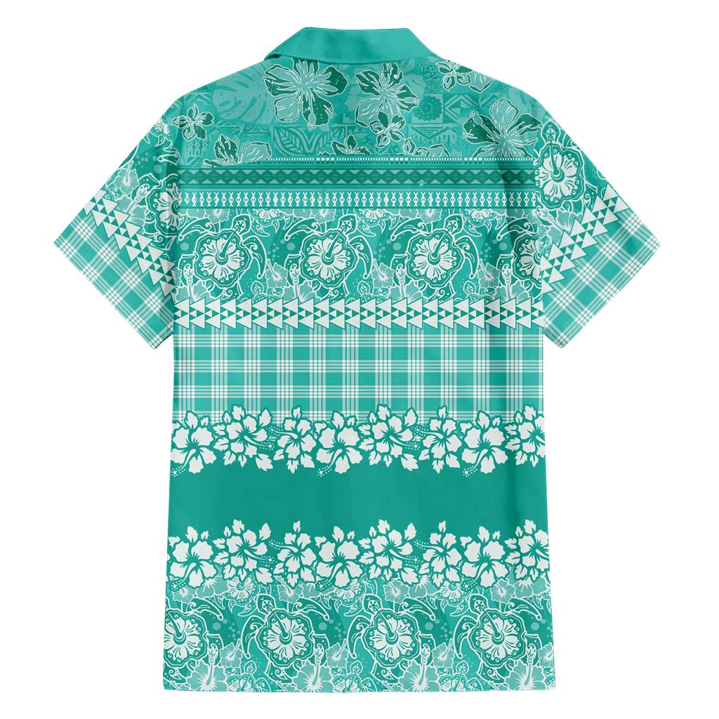 Hawaiian Hibiscus Honu Family Matching Off Shoulder Short Dress and Hawaiian Shirt Turquoise Mele Kalikimaka Palaka Spirit LT9 - Polynesian Pride