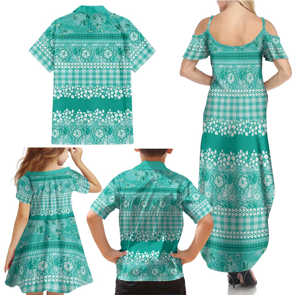 Hawaiian Hibiscus Honu Family Matching Summer Maxi Dress and Hawaiian Shirt Turquoise Mele Kalikimaka Palaka Spirit LT9 - Polynesian Pride