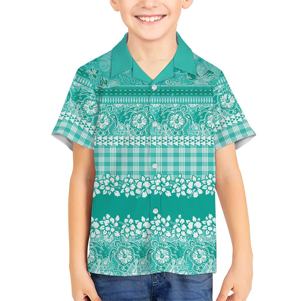 Hawaiian Hibiscus Honu Family Matching Summer Maxi Dress and Hawaiian Shirt Turquoise Mele Kalikimaka Palaka Spirit LT9 - Polynesian Pride