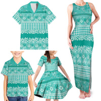 Hawaiian Hibiscus Honu Family Matching Tank Maxi Dress and Hawaiian Shirt Turquoise Mele Kalikimaka Palaka Spirit LT9 - Polynesian Pride